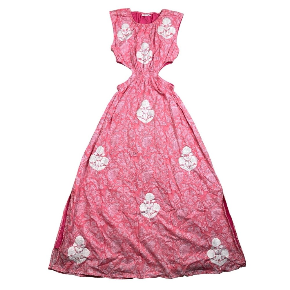 Chakeris Charleston Maxi Dress Pink Floral Embroidered Cutout Tyler Womens S